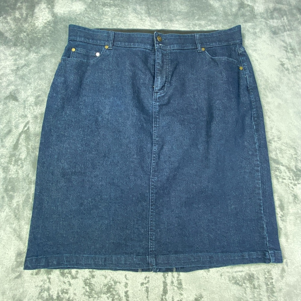 Woman Within Denim Pencil Skirt Womens‎ 18W Blue Stretch Casual Modest Midi Jean